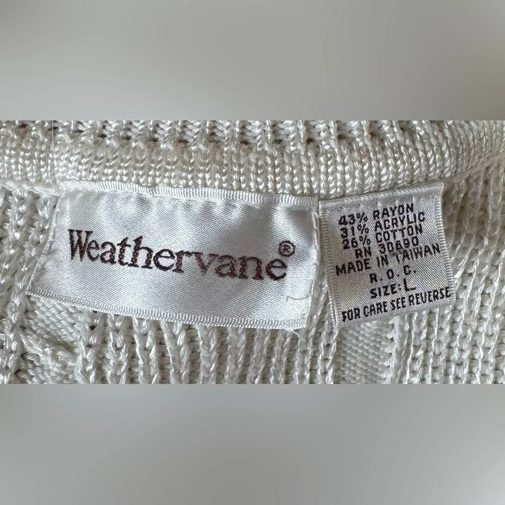 Vintage Weathervane Cream Cable Knit V Neck Sweater Vest Size Large